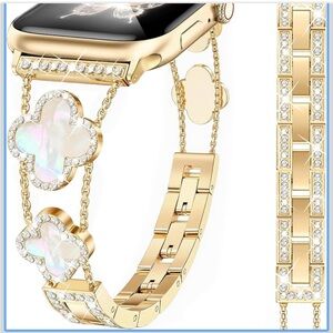 Gold and Pearl Watch Band with Crystal Accents